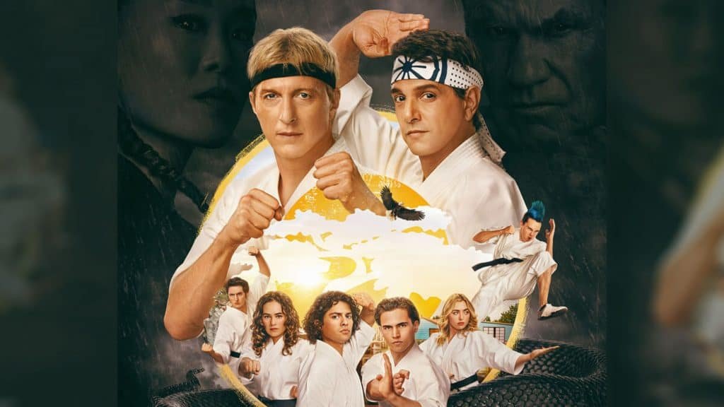 Imagem mostra uma das capas da série Cobra Kai, série que spin-off de Karatê Kid